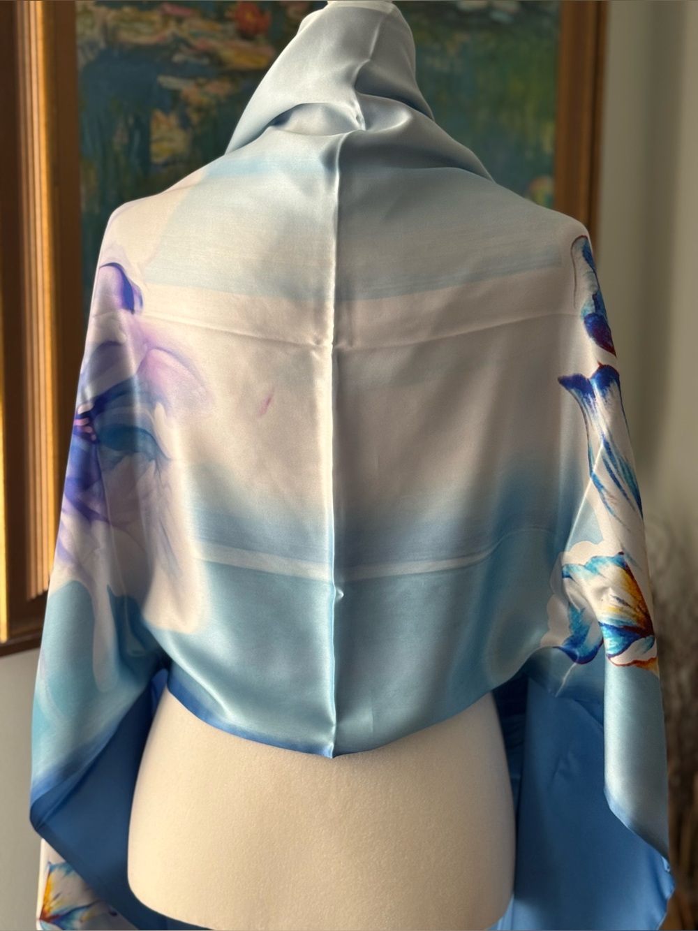 Chinese Silk Scarf with Orchid Print by Saint Joy - NWT, box, and gift bag - Picture 8 of 15